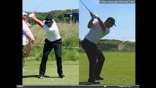 Jon Rahm golf swing  Long Iron faceon amp downtheline July 2017 [upl. by Nhguav]